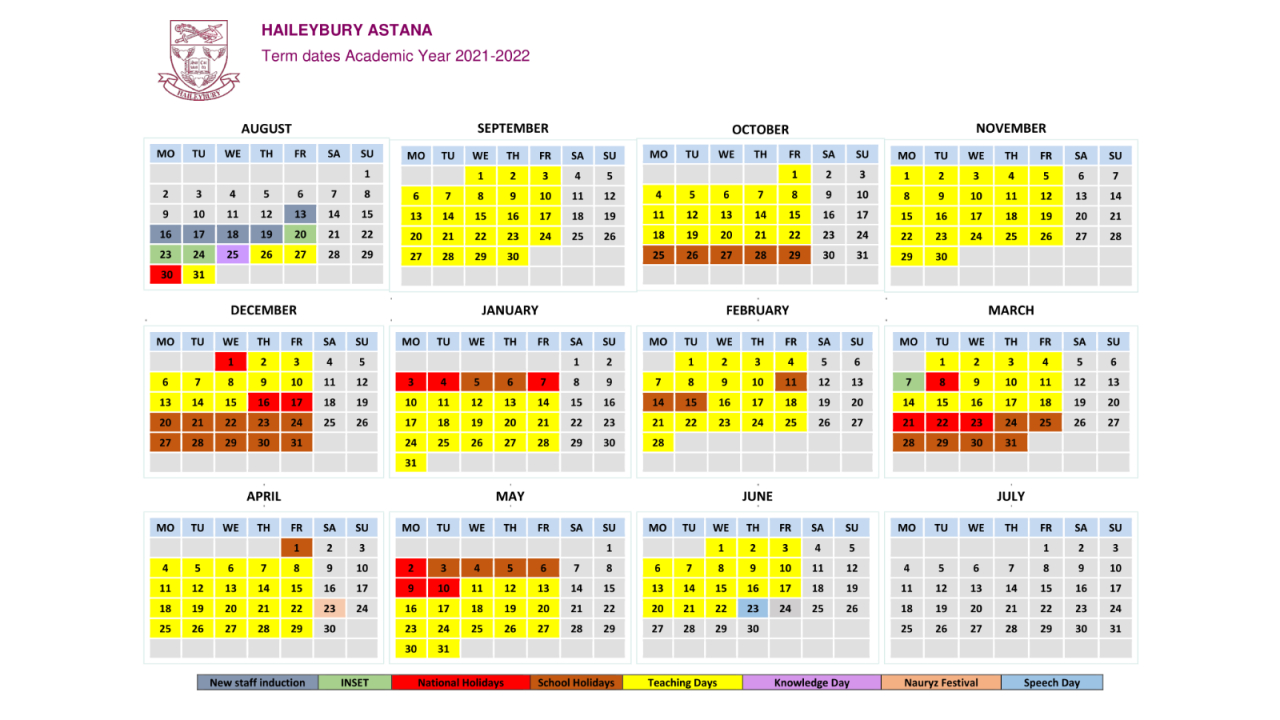 Term Dates — British School Haileybury Astana